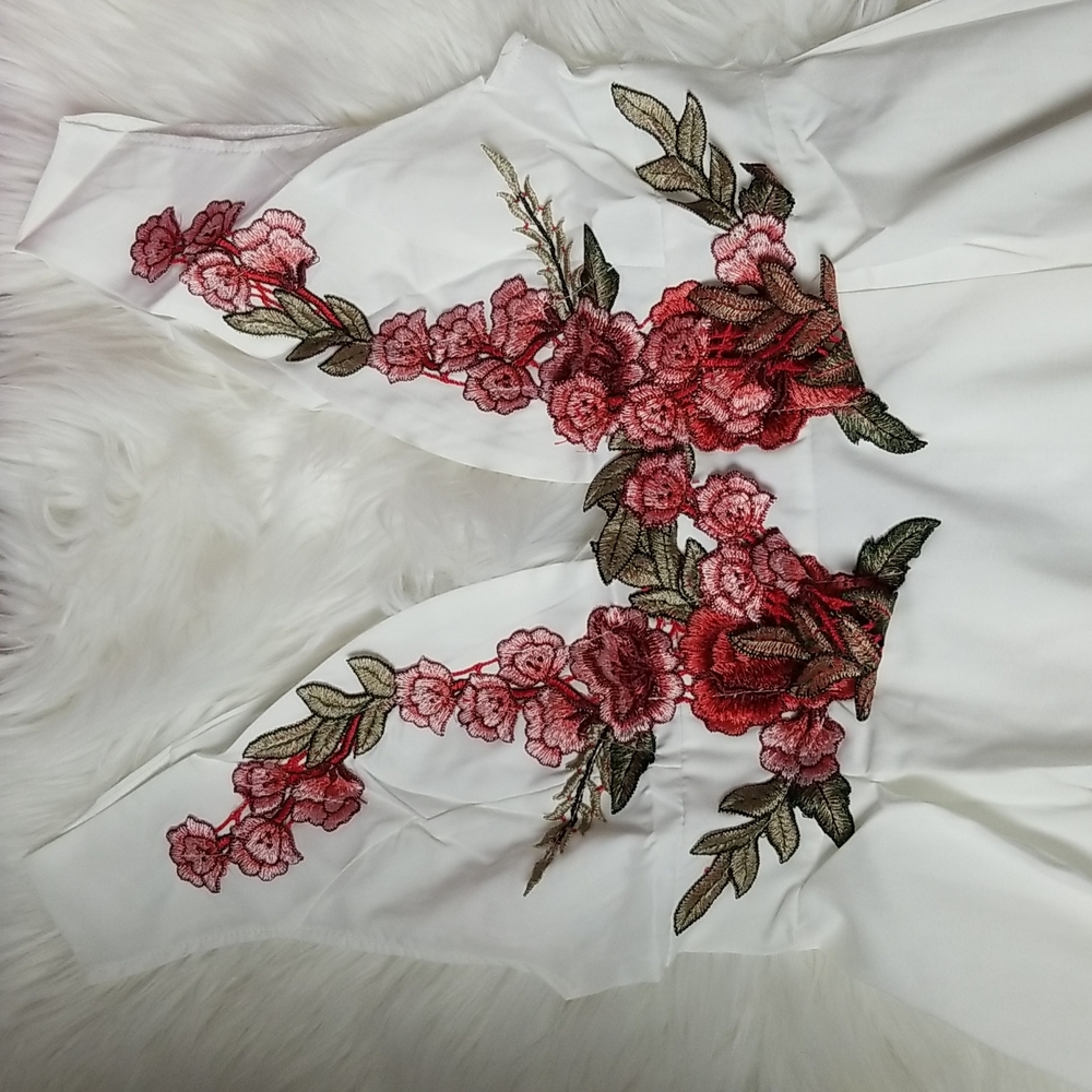 Floral embroidered mini white dress Medium and Large available - Picture 5 of 9